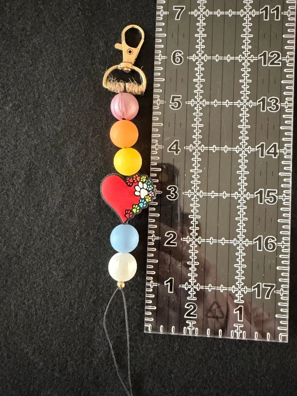 Key Dangle Silicone Bead Heart With Puppy Feet